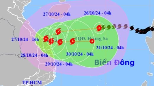 Bão Trami giật cấp 14 đang lao nhanh vào vùng biển Trung Trung Bộ
