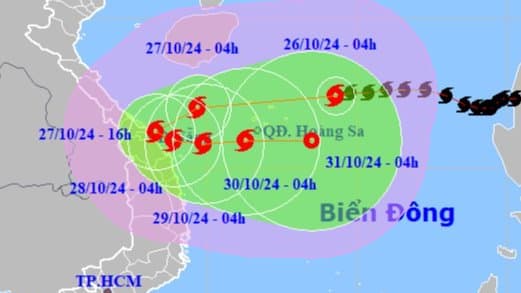 Bão Trami giật cấp 14 đang lao nhanh vào vùng biển Trung Trung Bộ