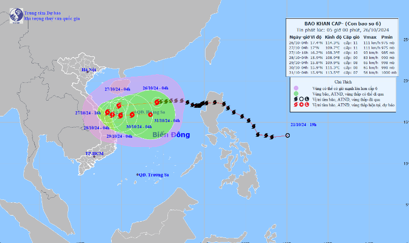 Bão số 6 sắp tiếp cận quần đảo Hoàng Sa, Trung bộ mưa lớn từ đêm nay