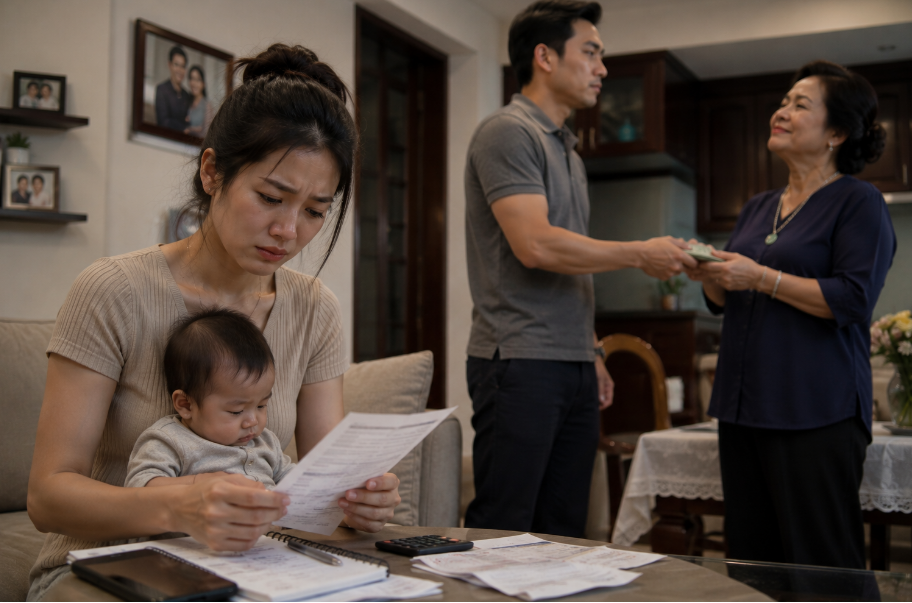 Chồng đưa toàn bộ lương cho mẹ, còn tôi phải vay tiền nuôi chính con mình