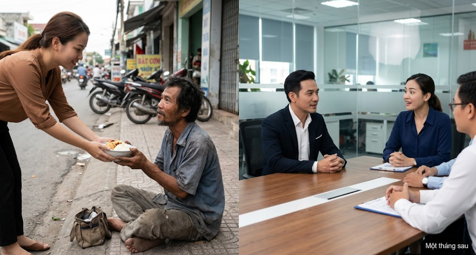 Người đàn ông vô gia cư tôi cho bát cơm, một tháng sau xuất hiện trong cuộc họp tuyển dụng của tôi