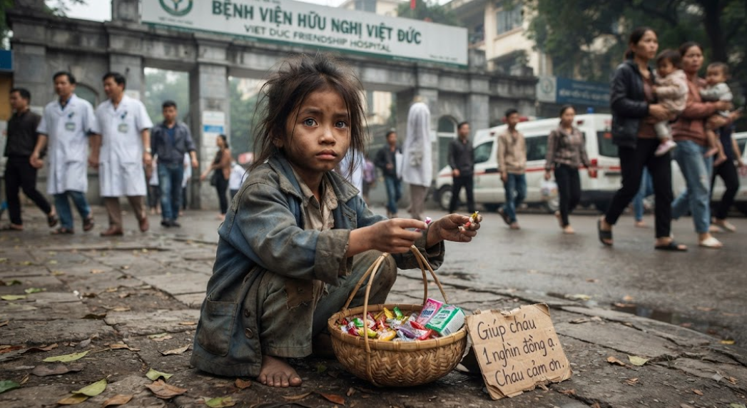 Cô bé bán kẹo trước cổng bệnh viện chỉ xin đúng một nghìn đồng mỗi người
