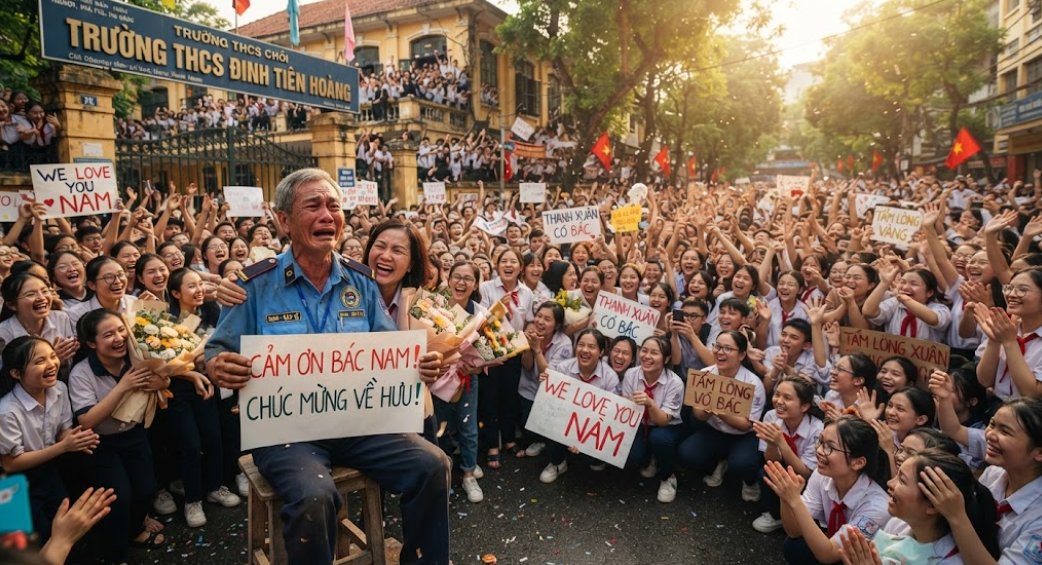Người bảo vệ già luôn ngồi trước cổng trường, ngày nghỉ hưu hàng nghìn người bất ngờ xuất hiện