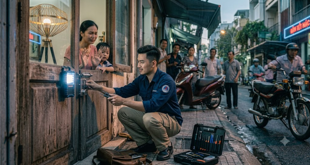 Người thợ sửa khóa từ chối mở cửa cho tôi, hôm sau tôi mới biết ông đã cứu cả gia đình