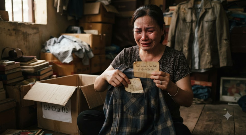 Tôi định vứt chiếc áo cũ của bố, nhưng tìm thấy trong túi áo một tờ giấy có tên mình