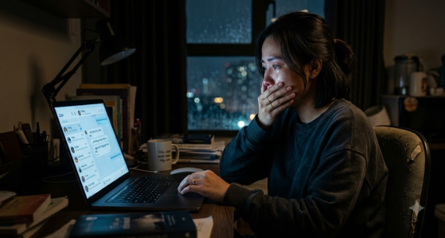 Chồng quên đăng xuất tài khoản trên máy tính, và tôi đọc được đúng một cuộc trò chuyện