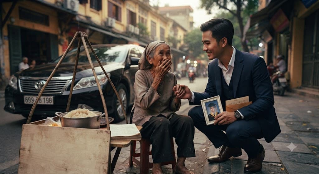Bà cụ bán xôi miễn phí cho một cậu học sinh, mười lăm năm sau nhận được điều bất ngờ
