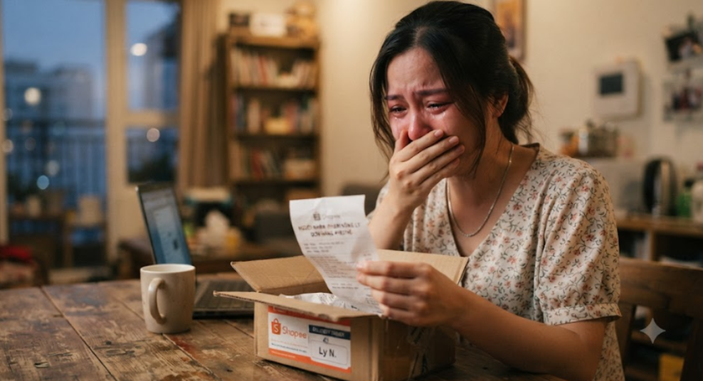 Người phụ nữ nhận nhầm đơn hàng của tôi bật khóc khi nhìn thấy tên trên hóa đơn